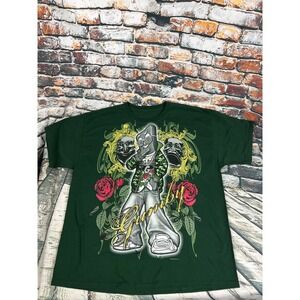 Vtg Gumby Urban Streetwear Graphic T-Shirt Forest Green Mens XL Camo Rose Print